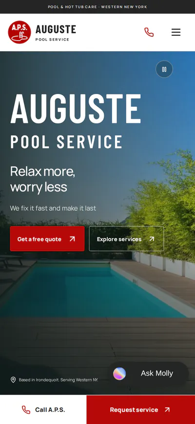 Auguste Pool Service website on a phone