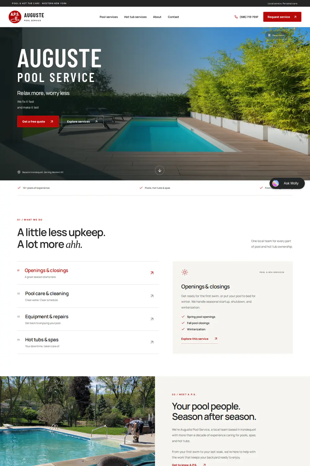 Auguste Pool Service website, desktop view